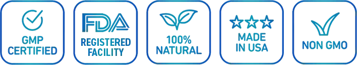 GMP certified, FDA registered facility, 100% natural, made in USA, non-GMO